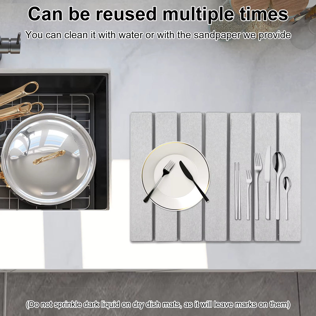 2 Colors Foldable Stone Dish Drying Mat Diatomite Tableware Pads Non-Slip Reusable Dish Drainer Mat Kitchen Accessories 40X30 Cm