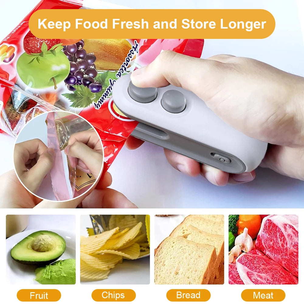 Effortlessly Seal Your Snacks with the Mini Handheld Heat Bag Sealer - Keep Food Fresh and Flavorful!
