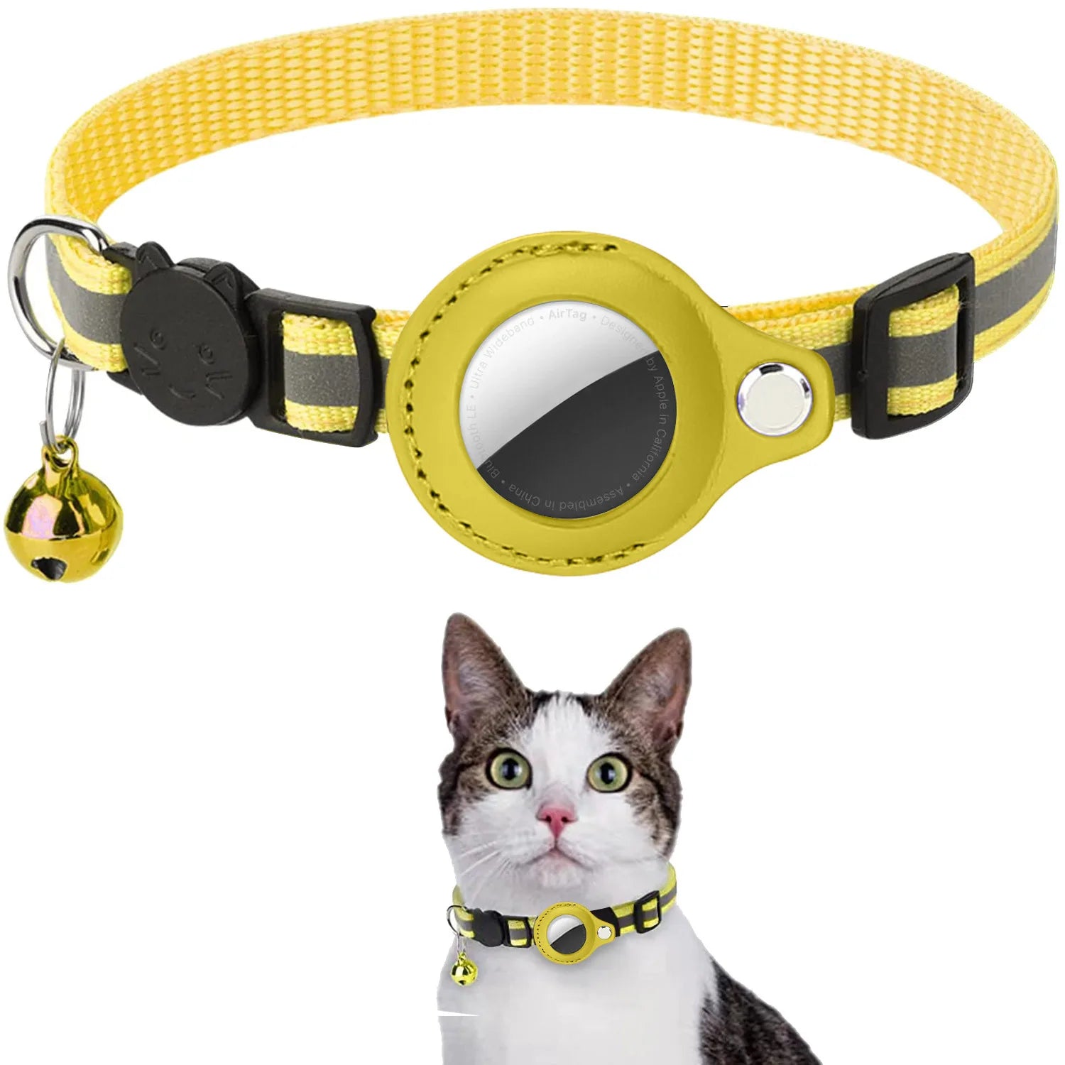 Cat AirTag Holder Collar with Breakaway Safety, Reflective Strips, and Waterproof Design - Adjustable Kitten Collar with Bell