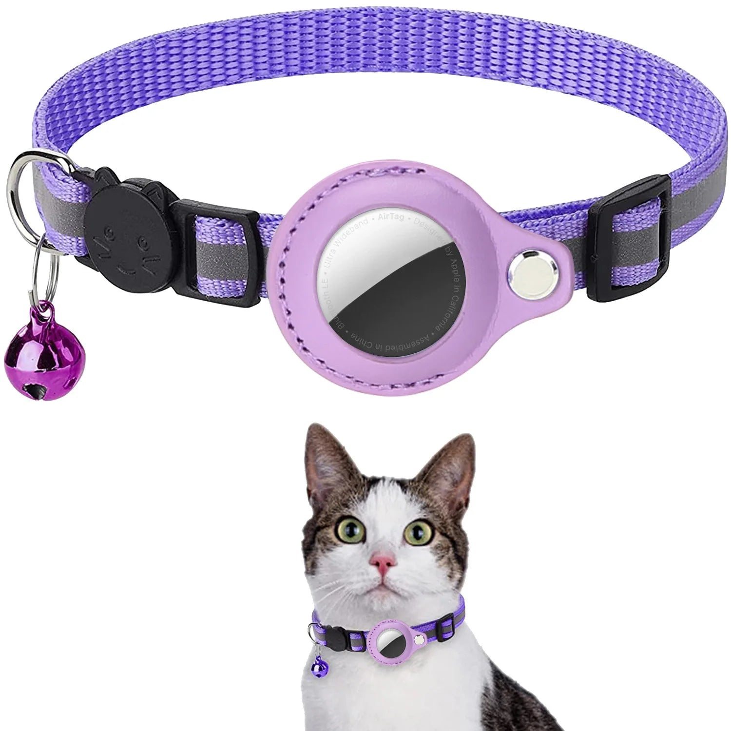Cat AirTag Holder Collar with Breakaway Safety, Reflective Strips, and Waterproof Design - Adjustable Kitten Collar with Bell