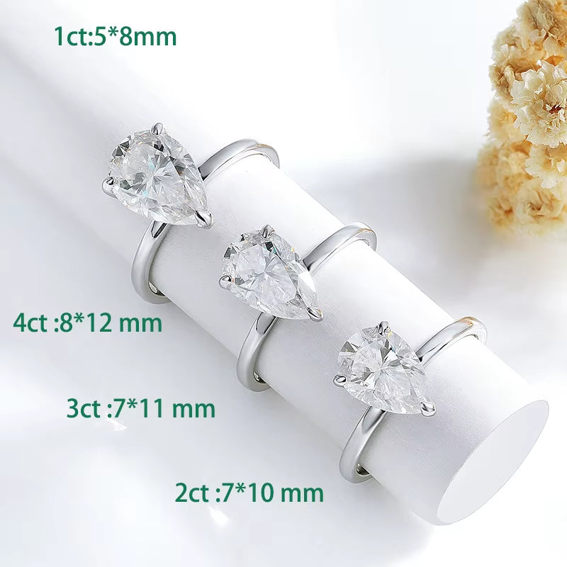 Pear Cut Moissanite Ring 1–4CT  – 18K Plated S925 Silver Solitaire Wedding Band