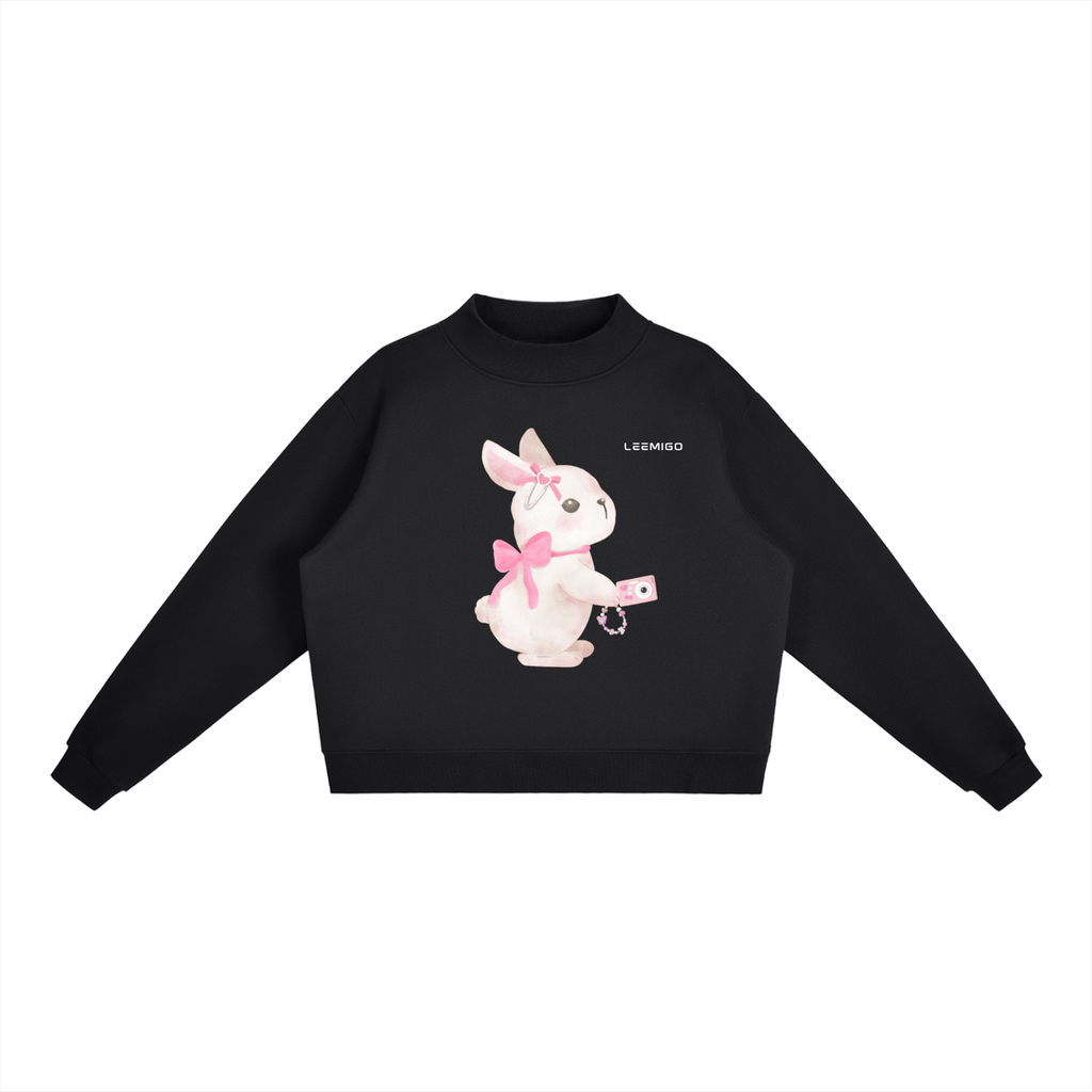 Women’s Essential Fleece Mock-Neck Sweatshirt – Cropped Bunny Graphic