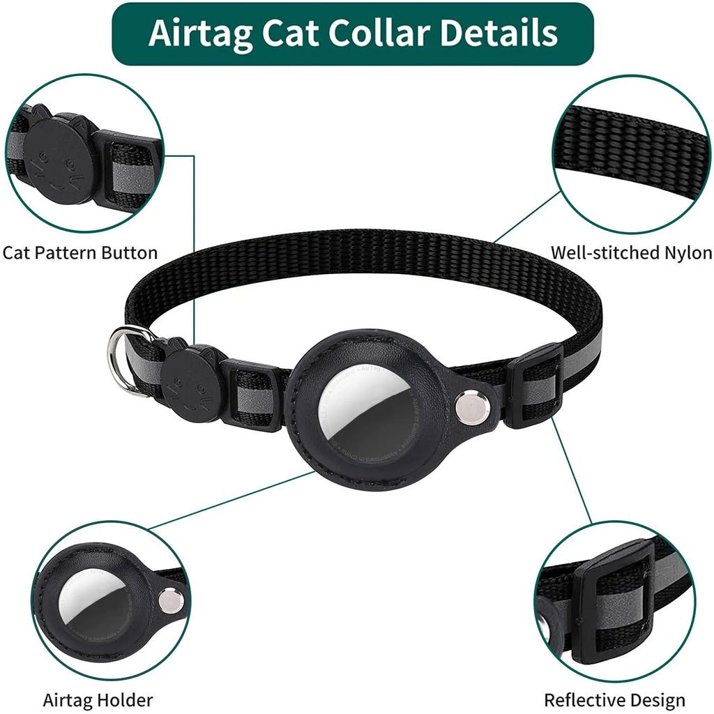 Cat AirTag Holder Collar with Breakaway Safety, Reflective Strips, and Waterproof Design - Adjustable Kitten Collar with Bell