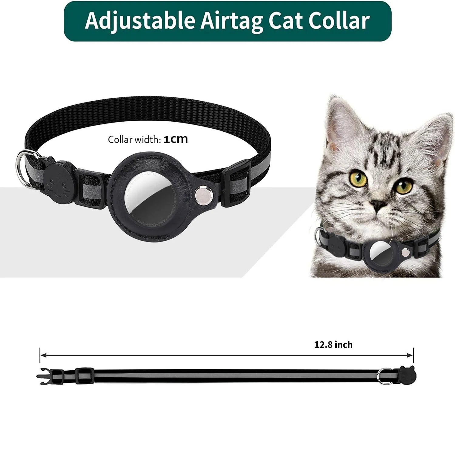 Cat AirTag Holder Collar with Breakaway Safety, Reflective Strips, and Waterproof Design - Adjustable Kitten Collar with Bell