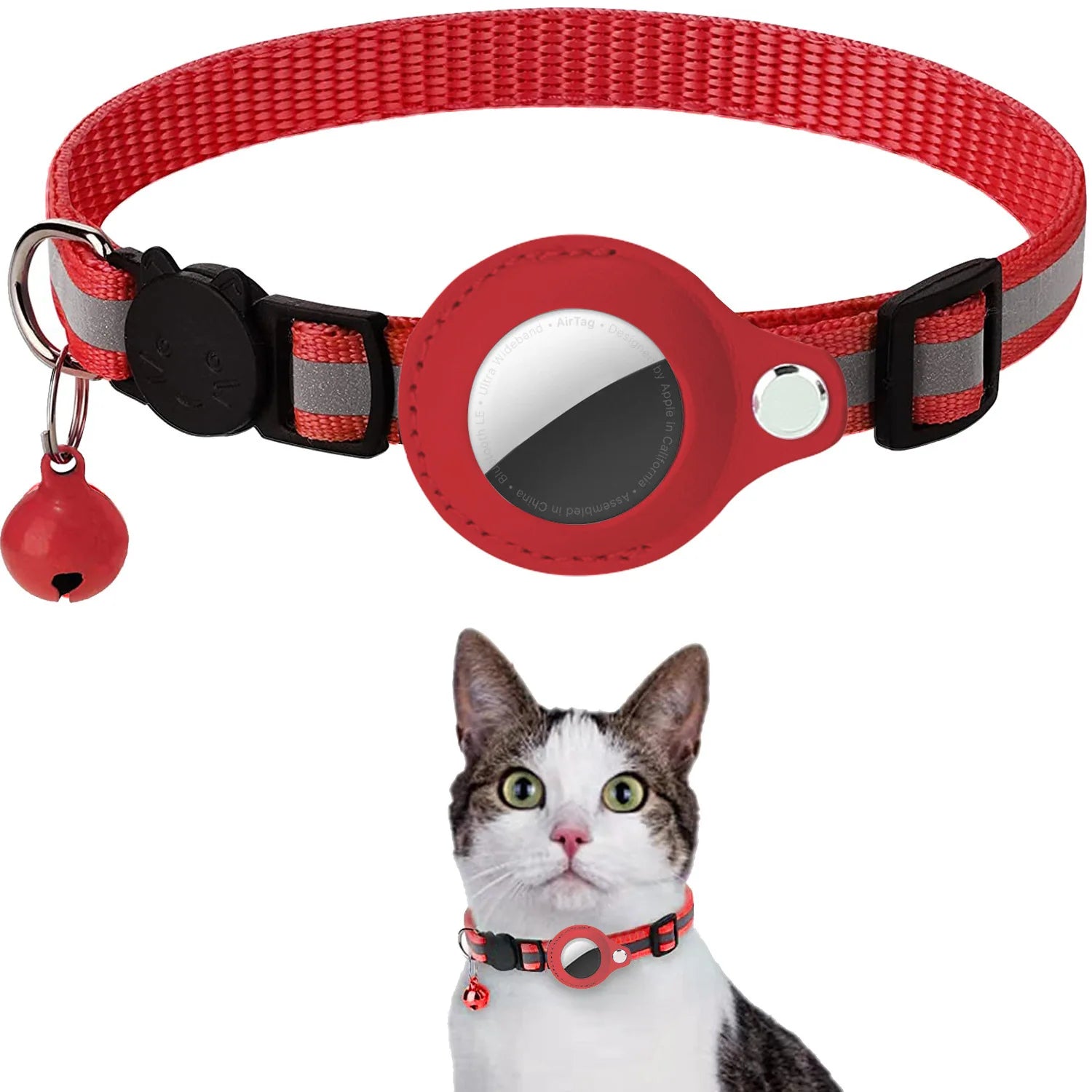 Cat AirTag Holder Collar with Breakaway Safety, Reflective Strips, and Waterproof Design - Adjustable Kitten Collar with Bell
