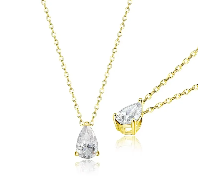 Pear Cut 1–4CT  Moissanite Necklace – 18K Gold Plated S925 Silver Pendant