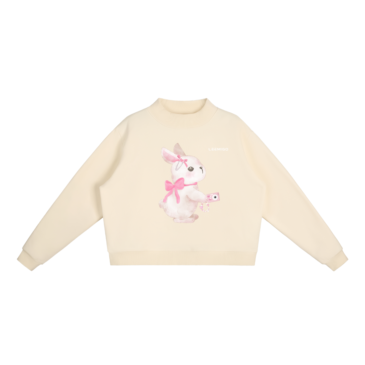 Women’s Essential Fleece Mock-Neck Sweatshirt – Cropped Bunny Graphic