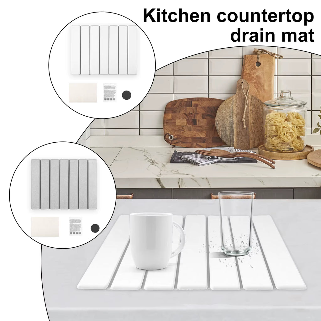 2 Colors Foldable Stone Dish Drying Mat Diatomite Tableware Pads Non-Slip Reusable Dish Drainer Mat Kitchen Accessories 40X30 Cm