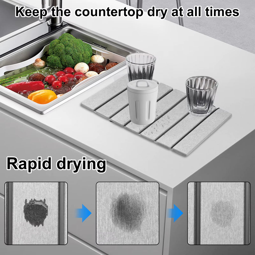 2 Colors Foldable Stone Dish Drying Mat Diatomite Tableware Pads Non-Slip Reusable Dish Drainer Mat Kitchen Accessories 40X30 Cm