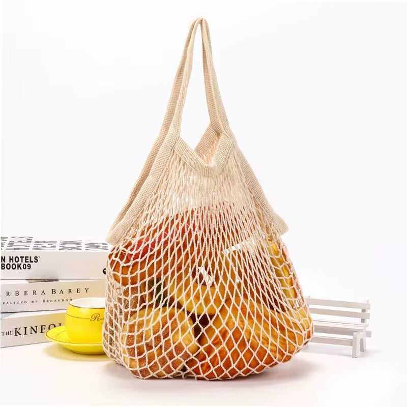 Handheld Foldable Cotton Mesh Bag – Reusable Fruit & Grocery Tote