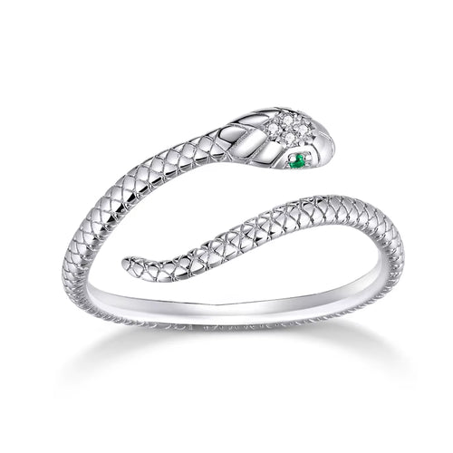 925 Sterling Silver Snake Ring – Adjustable 18K Gold with Green Zircon, Retro Stackable