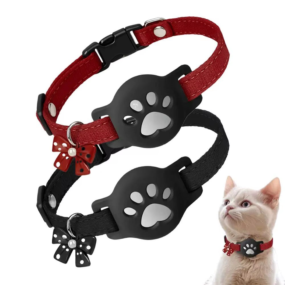 Airtag Cat Collar – Polka Dot Bow, Locator & Tracker, Adjustable