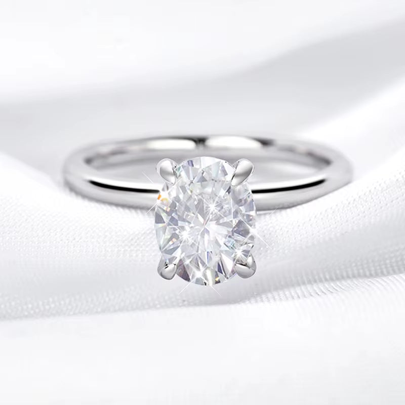 Oval Moissanite Ring – 18K White Gold Plated S925 Silver Wedding Band