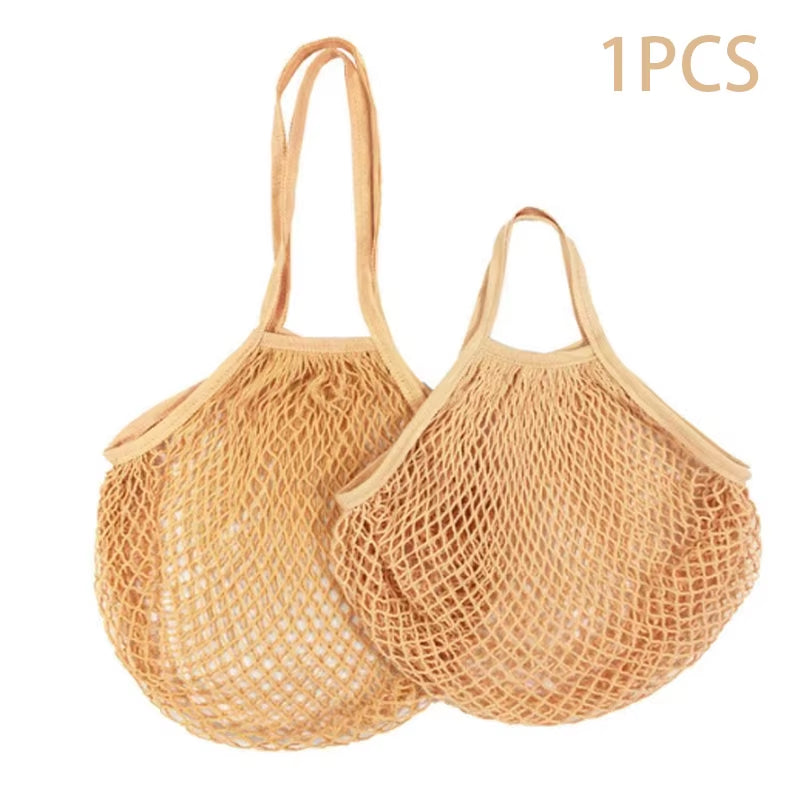 Handheld Foldable Cotton Mesh Bag – Reusable Fruit & Grocery Tote