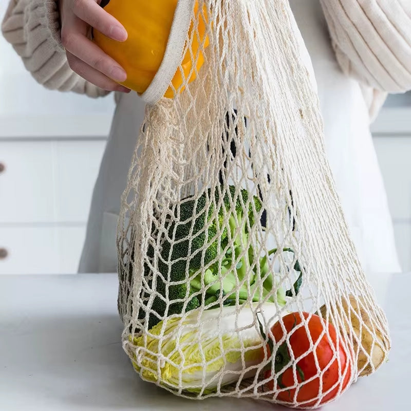 Handheld Foldable Cotton Mesh Bag – Reusable Fruit & Grocery Tote