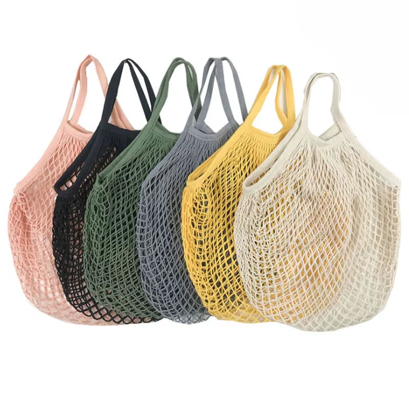 Handheld Foldable Cotton Mesh Bag – Reusable Fruit & Grocery Tote