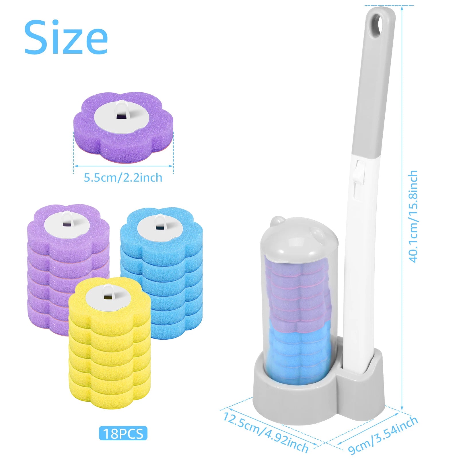 24/72Pcs Disposable Toilet Brush Set – Long Handle with Wall-Mount Holder