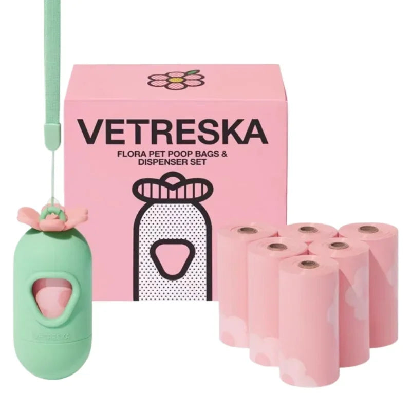 7 Rolls Dogs Poop Bags Dispenser Strawberry Scented Eco Friendly Dogs Waste Bag Thick Biodegradable Puppy Garbages Bag Collect