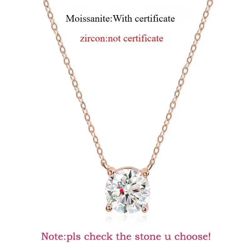 1–5CT Rose Gold Moissanite Necklace – S925 Silver Pendant