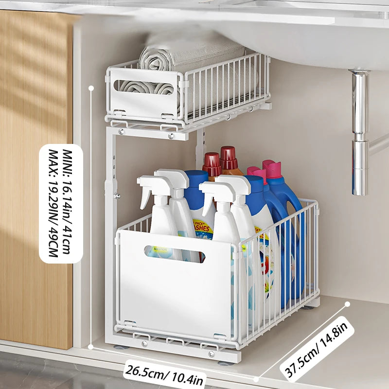 2-Tier Pull-Out Under-Sink Organizer – Adjustable Sliding Shelf for Kitchen & Bathroom