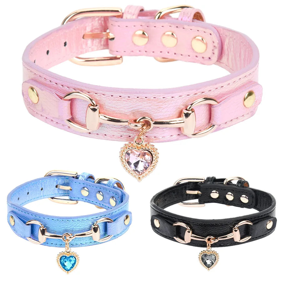 Shiny Rhinestone Dog Collar – Adjustable Leather Pet Necklace