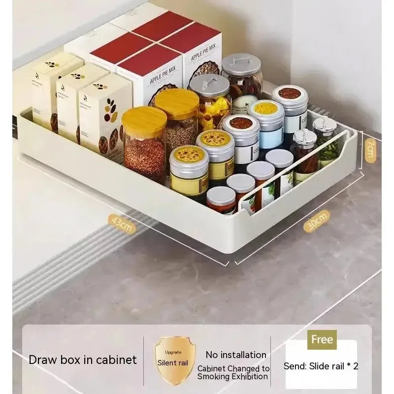 Pull-Out Metal Kitchen Storage Rack – Slide Rail Drawer Organizer