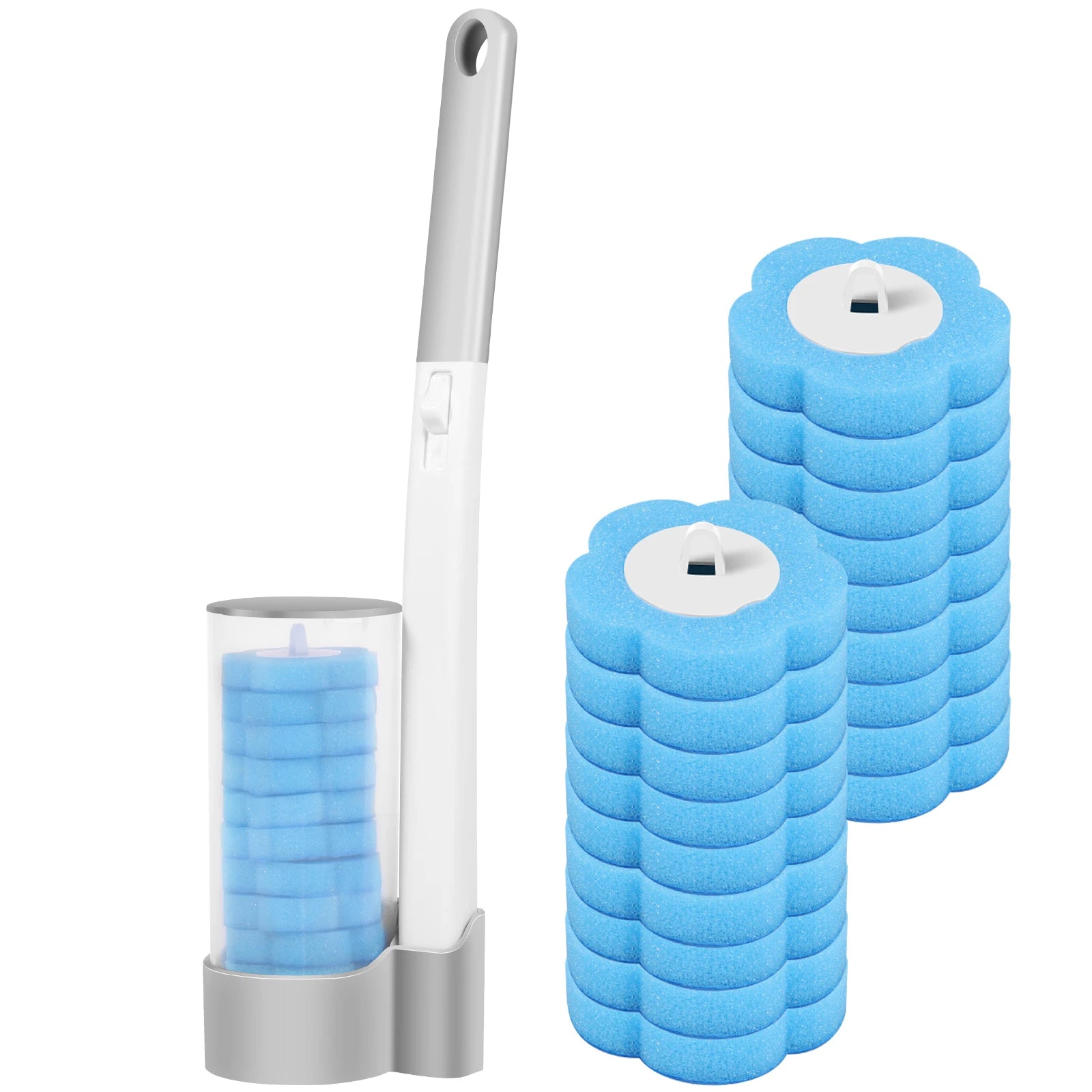 24/72Pcs Disposable Toilet Brush Set – Long Handle with Wall-Mount Holder