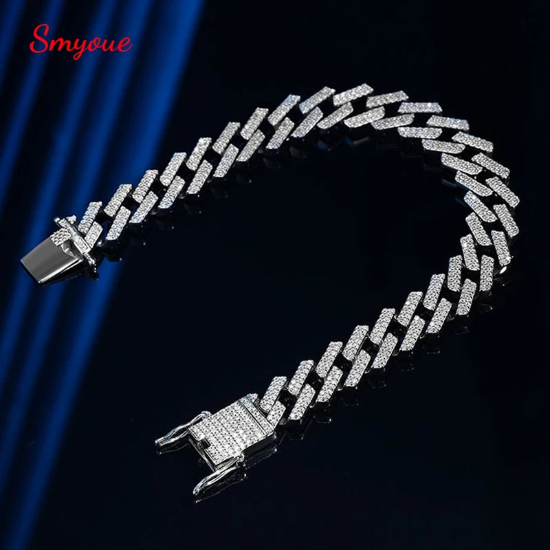 Zircon Cuban Bracelet  10mm– 18K Plated S925 Silver, Hip Hop Chain