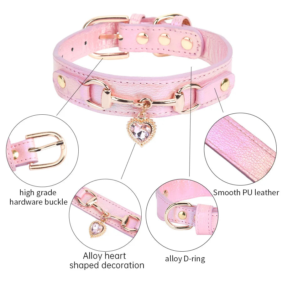 Shiny Rhinestone Dog Collar – Adjustable Leather Pet Necklace