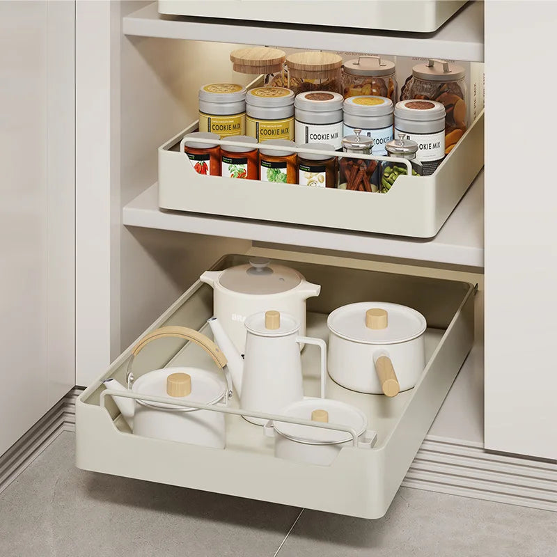 Pull-Out Metal Kitchen Storage Rack – Slide Rail Drawer Organizer