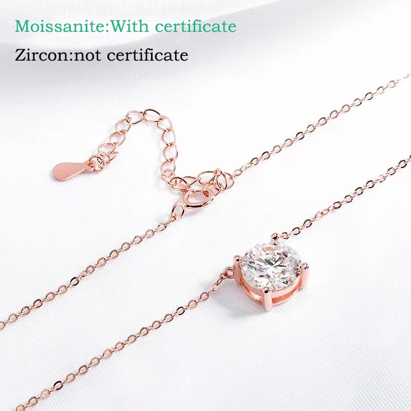 1–5CT Rose Gold Moissanite Necklace – S925 Silver Pendant
