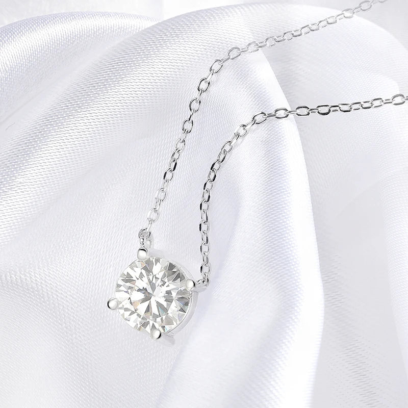 White Gold Moissanite Necklace – Classic Four-Claw Pendant, S925 Silver