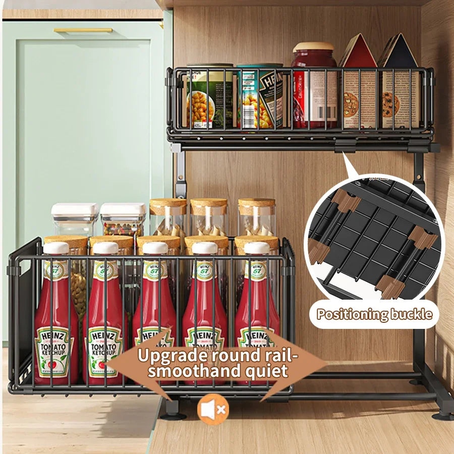 2-Tier Pull-Out Under-Sink Organizer – Adjustable Sliding Shelf for Kitchen & Bathroom
