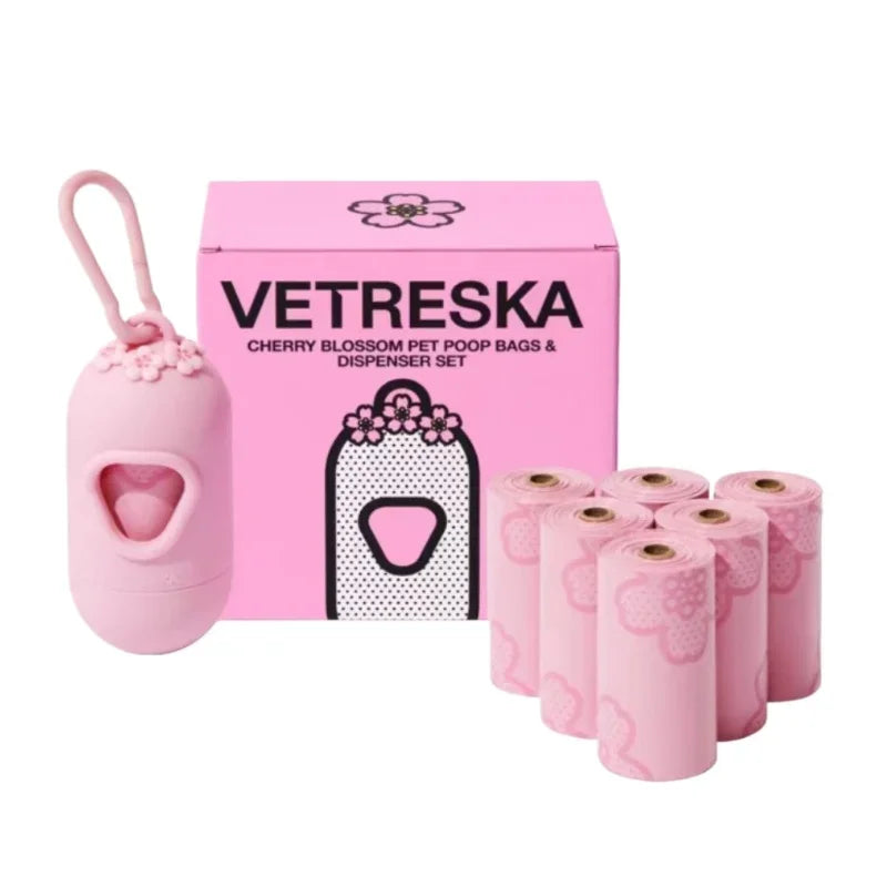 7 Rolls Dogs Poop Bags Dispenser Strawberry Scented Eco Friendly Dogs Waste Bag Thick Biodegradable Puppy Garbages Bag Collect