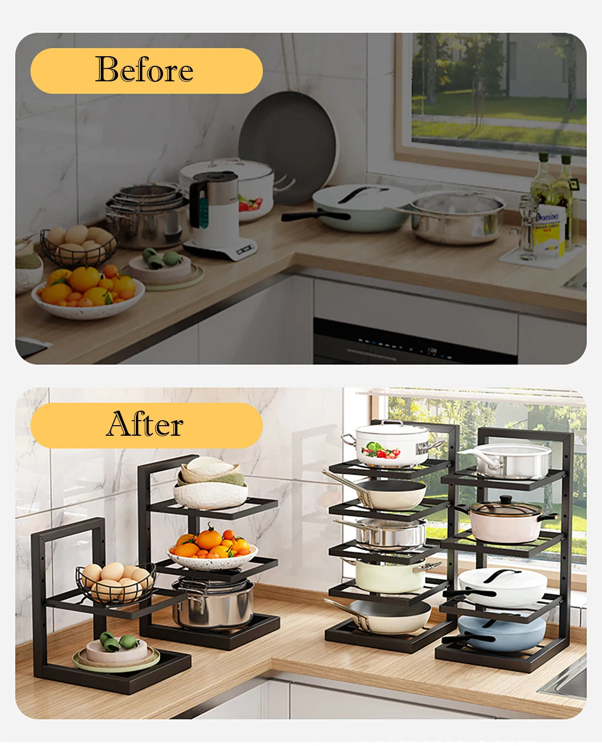 Adjustable Kitchen Pot Rack – Stainless Steel Multi-Layer Organizer