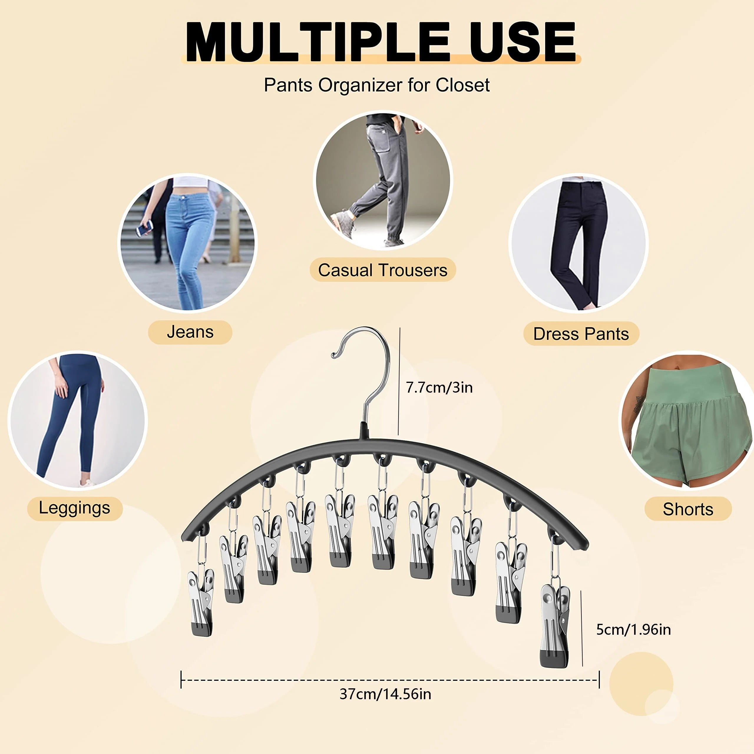 Curved Metal Pants Hanger with 10 Clips – Yoga Leggings & Closet Organizer