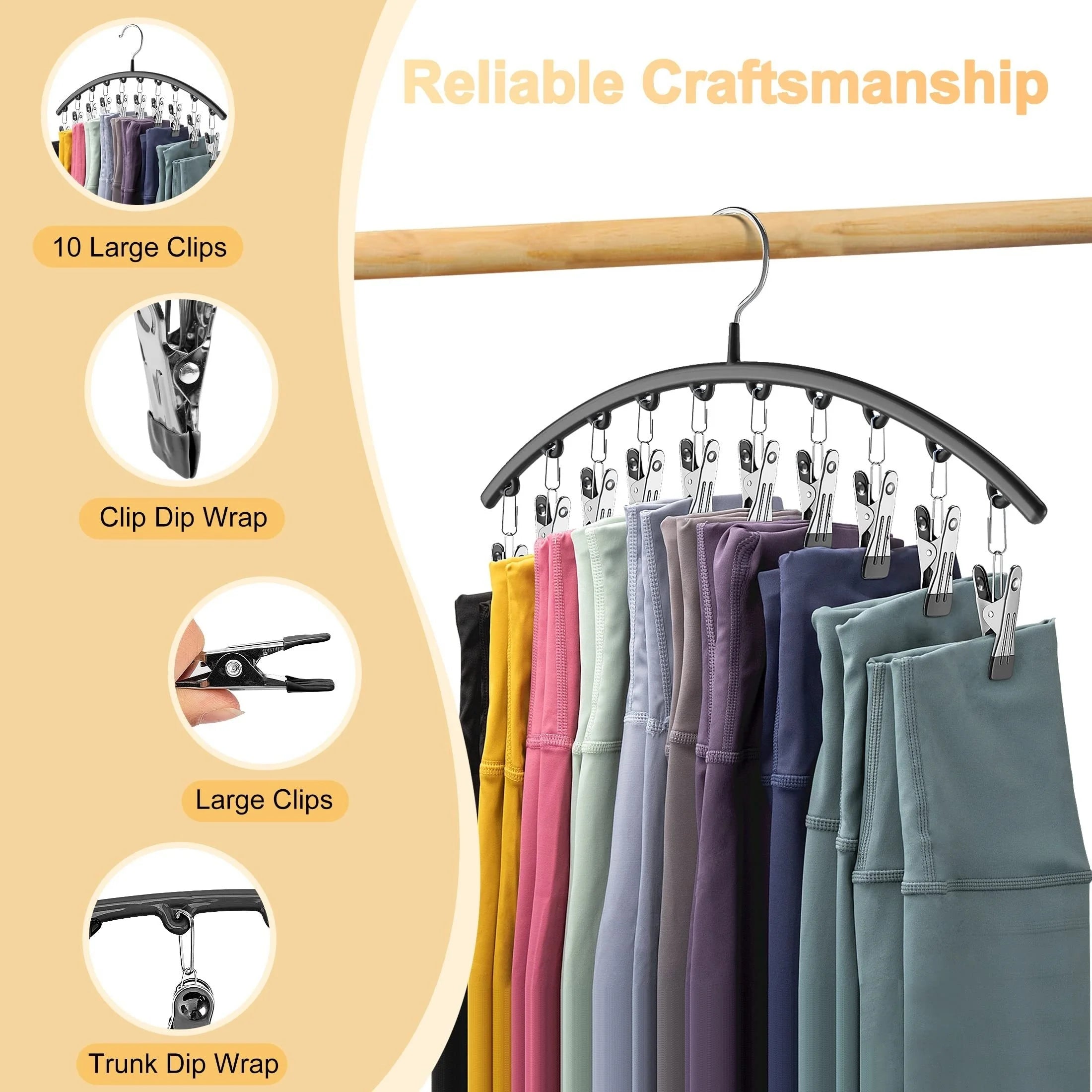 Curved Metal Pants Hanger with 10 Clips – Yoga Leggings & Closet Organizer