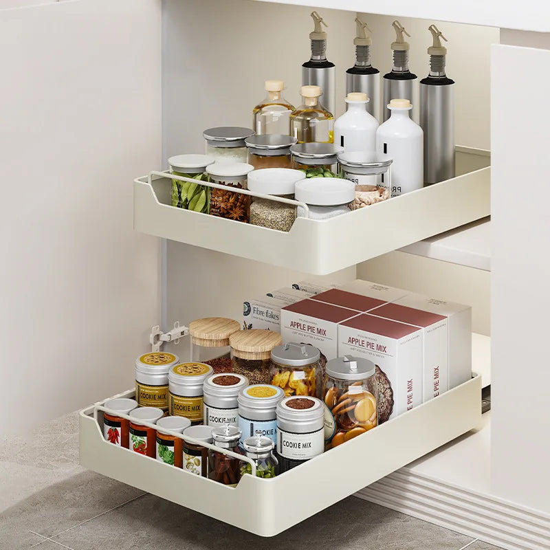Pull-Out Metal Kitchen Storage Rack – Slide Rail Drawer Organizer