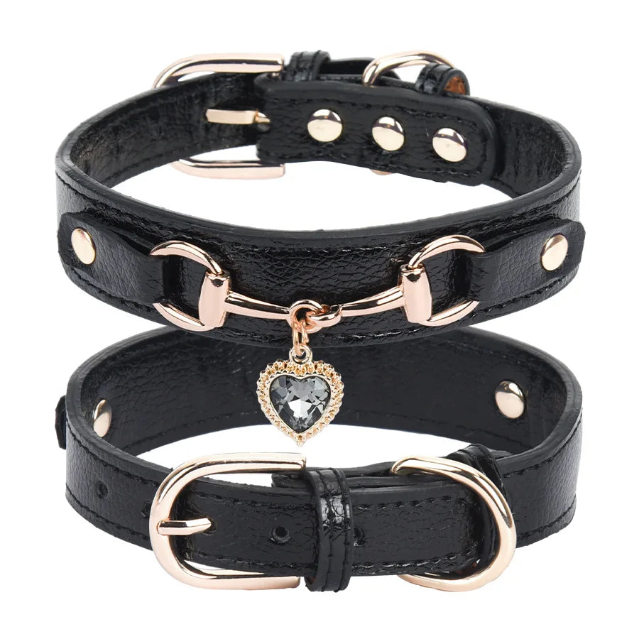 Shiny Rhinestone Dog Collar – Adjustable Leather Pet Necklace