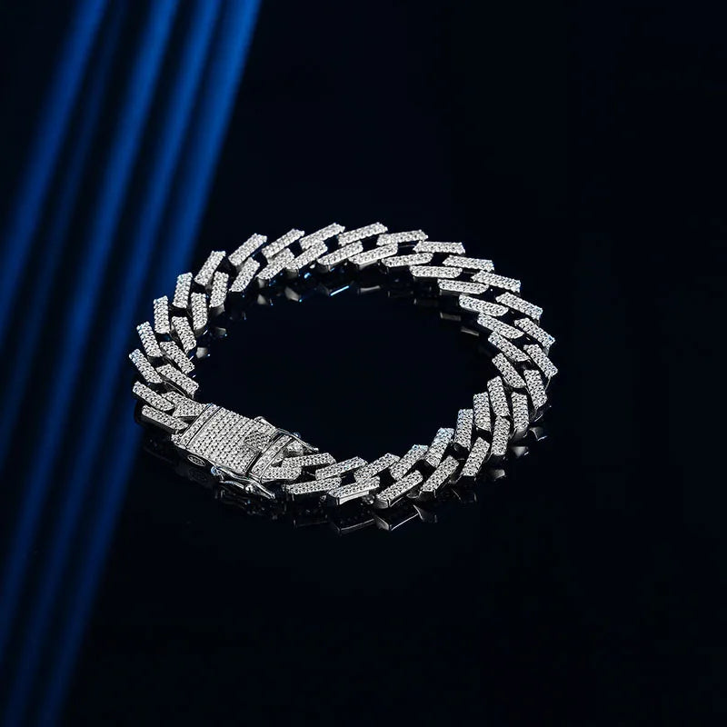  Zircon Cuban Bracelet  10mm– 18K Plated S925 Silver, Hip Hop Chain