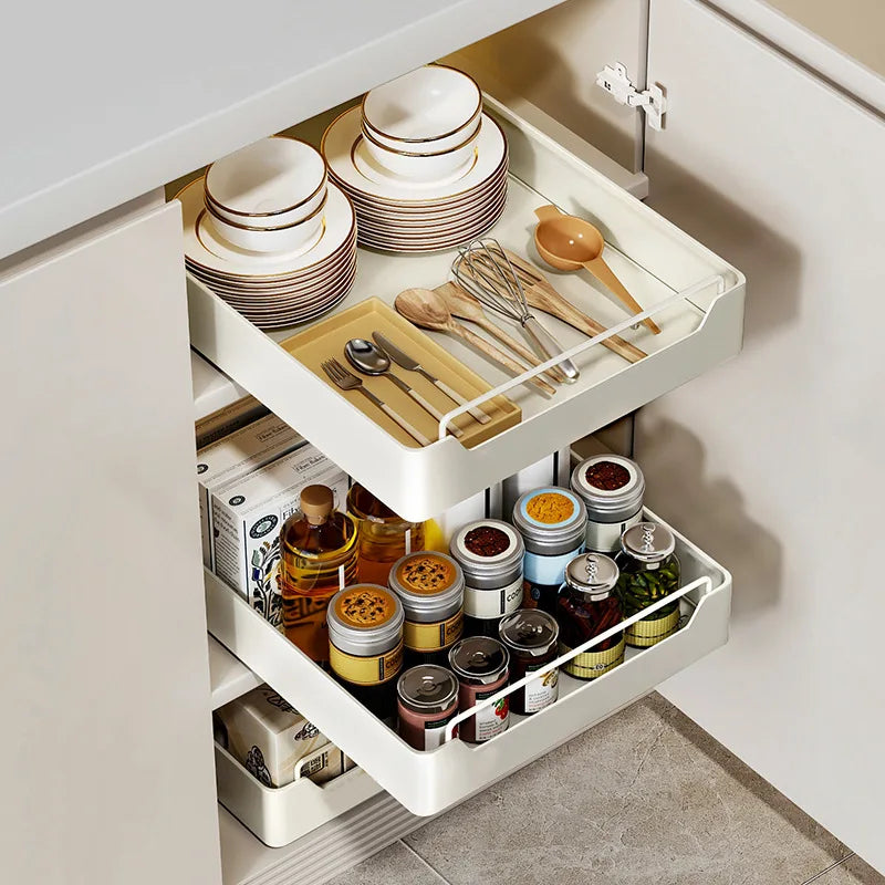 Pull-Out Metal Kitchen Storage Rack – Slide Rail Drawer Organizer