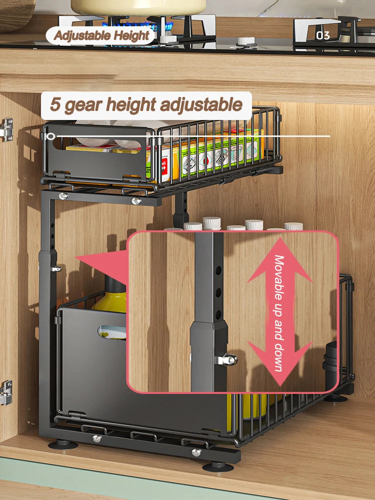 2-Tier Pull-Out Under-Sink Organizer – Adjustable Sliding Shelf for Kitchen & Bathroom