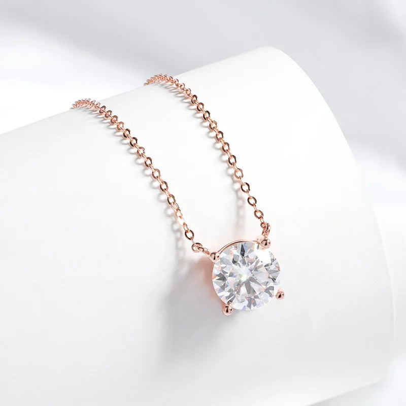 1–5CT Rose Gold Moissanite Necklace – S925 Silver Pendant