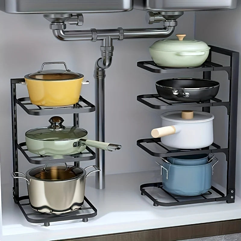 Adjustable Kitchen Pot Rack – Stainless Steel Multi-Layer Organizer
