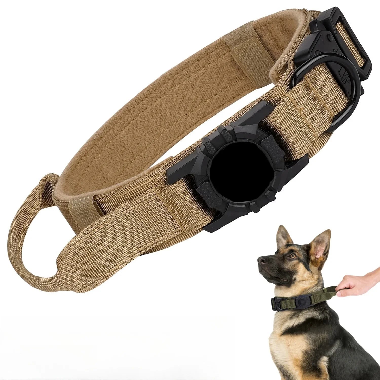 AirTag Tactical Dog Collar – Adjustable with Handle & Metal Buckle