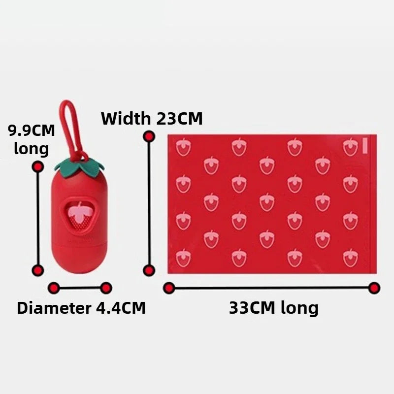 7 Rolls Dogs Poop Bags Dispenser Strawberry Scented Eco Friendly Dogs Waste Bag Thick Biodegradable Puppy Garbages Bag Collect