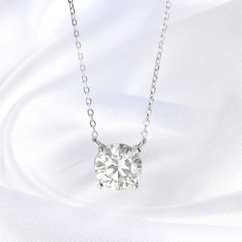 White Gold Moissanite Necklace – Classic Four-Claw Pendant, S925 Silver