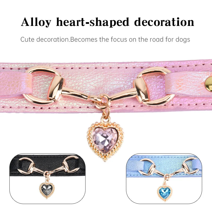 Shiny Rhinestone Dog Collar – Adjustable Leather Pet Necklace
