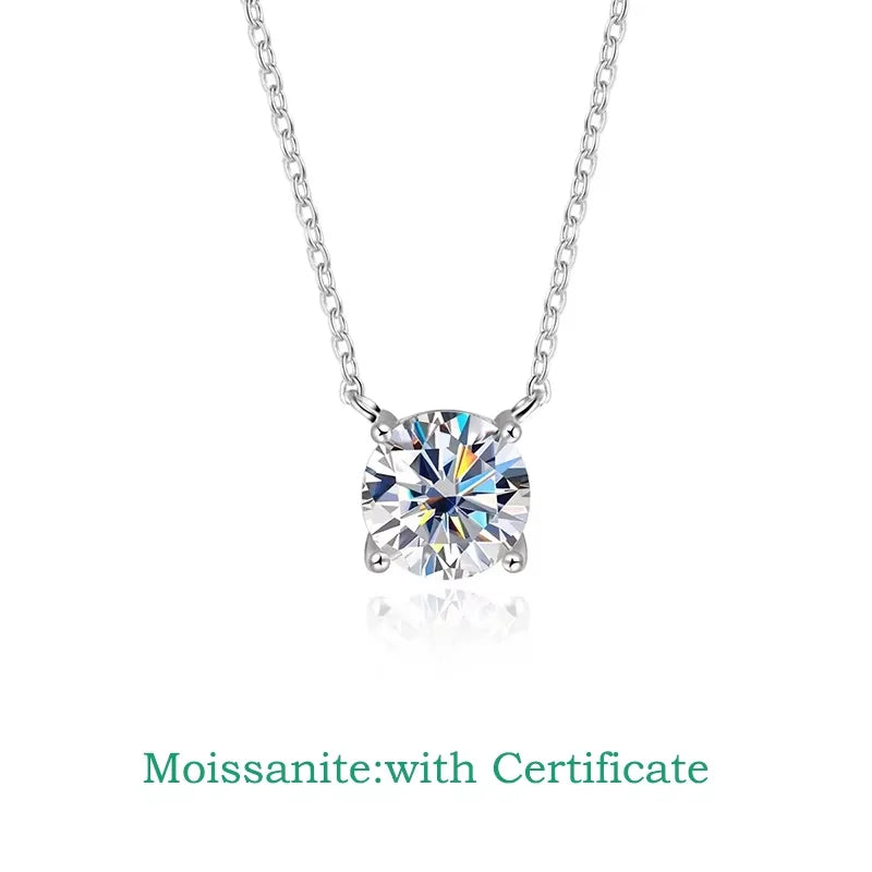 White Gold Moissanite Necklace – Classic Four-Claw Pendant, S925 Silver