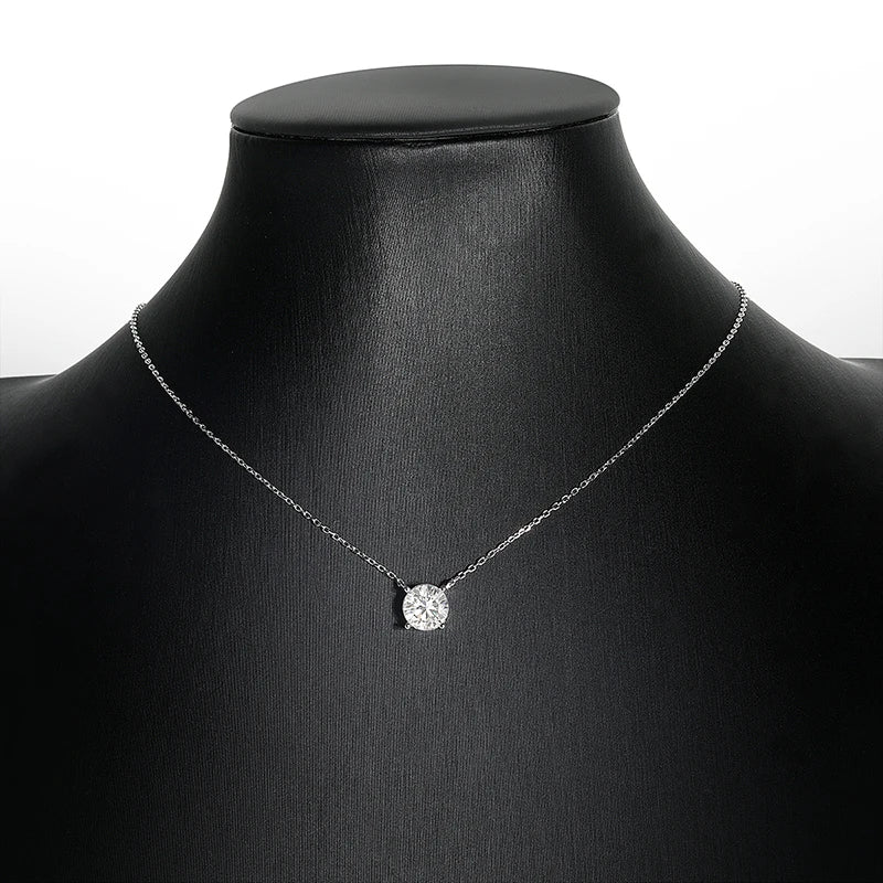 White Gold Moissanite Necklace – Classic Four-Claw Pendant, S925 Silver